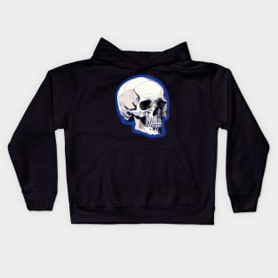 Skull design with blue lines and background Kids Hoodie